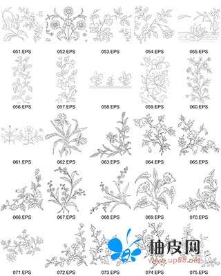 56套288款秘密花园中国风白描花卉植物矢量素材合集
