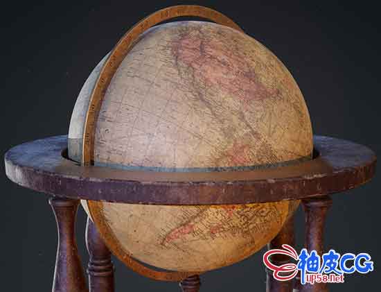 3DSMAX古董桌面地球仪3D模型