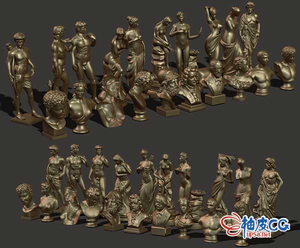 20个C4D欧洲人物全身半身雕塑3D模型