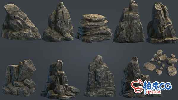 3DSMAX / fbx / obj逼真岩石3D模型
