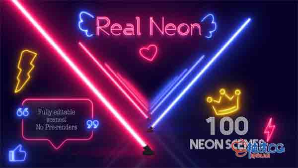 AE模板 发光文字霓虹灯标识广告媒体宣传视频 Real Neon