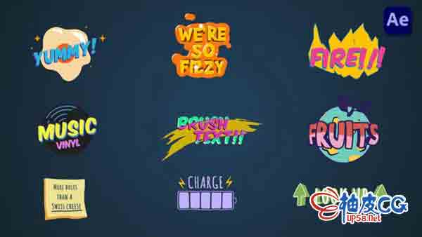 AE模板 时尚2D多彩卡通风格字幕文字排版动画Colorful cartoon titles & lower thirds