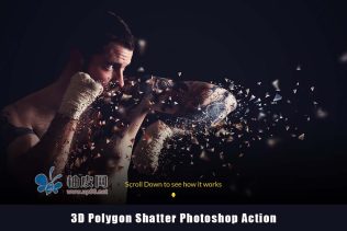 Photoshop 震撼3D碎片图片处理动作3D Polygon Shatter Photoshop Action