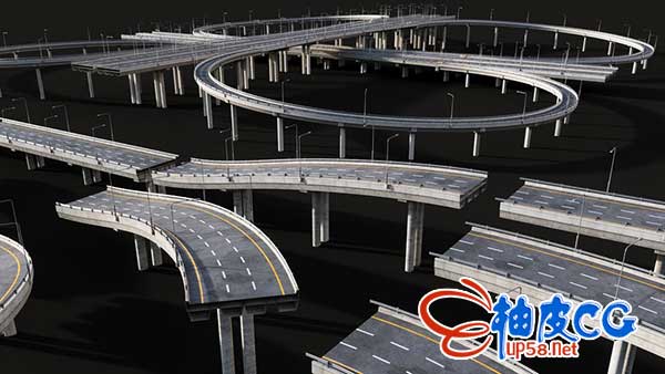 C4D/E3D模型包立交桥/高速公路标志/广告牌和交通标志