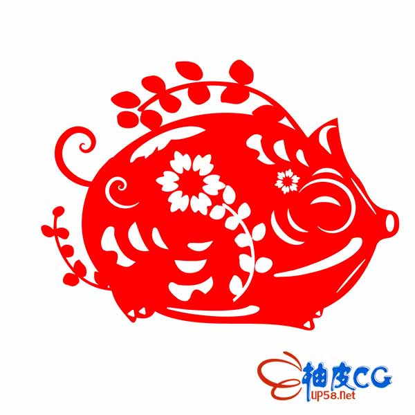 中国传统十二生肖2019猪年窗花剪纸矢量AI格式