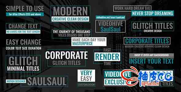 AE模板 33个数字信号损坏标题文字视频 Glitch Corporate Titles