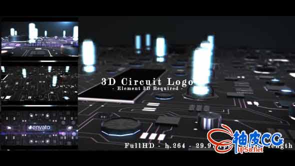 AE模板 高科技感3D电路光效标识logo展示 3d circuit intro