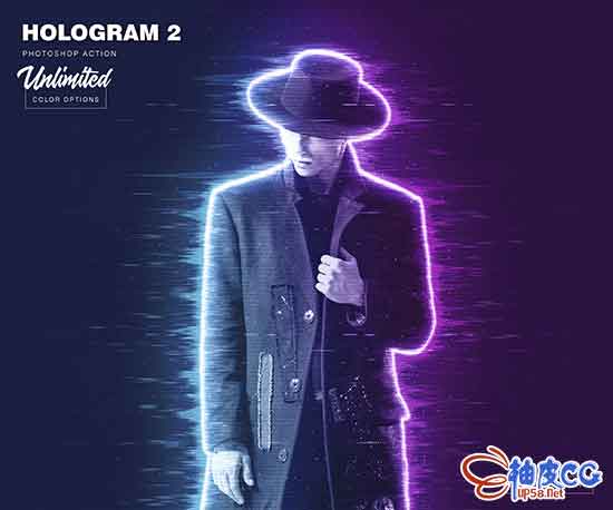 PS酷炫照片数字扫描全息效果动作+视频教程