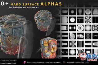 150+三维模型硬表面凸凹高度贴图素材 Artstation – 150+ Hard Surface Prop Alphas