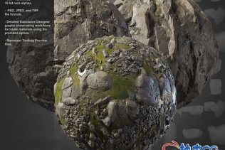 ZBrush / Substance Painter 100组高品质终极岩石礁石模型纹理Alpha画笔合集