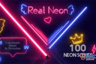 AE模板 发光文字霓虹灯标识广告媒体宣传视频 Real Neon