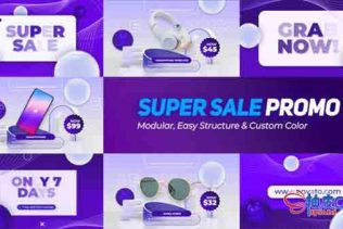 AE模板 节假日艺术广告促销销售活动开场视频 Super Sale