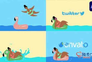 AE模板 手绘卡通女孩假期标志MG动画 Vacation Logo for After Effects