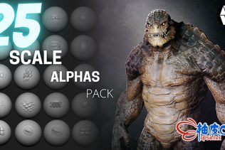 25组ZBrush异形爬行生物皮肤灰度笔刷素材
