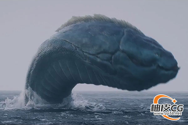Houdini模拟渲染不明生物冲出潜入海中巨浪VFX场景视频教程
