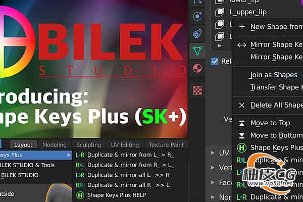 Blender形状关键帧复制镜像工具shape keys plus master