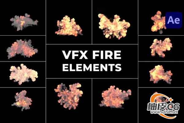AE模板 逼真火焰烟雾叠加特效集合VFX Fire Elements