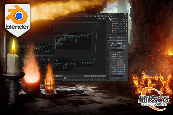 Blender几何节点创建火灾风格化动画特效视频教程(中文字幕)