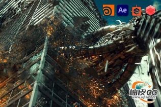 Houdini & Redshift构建模拟史诗级宏大破坏场景动画VFX视频教程(中文字幕)
